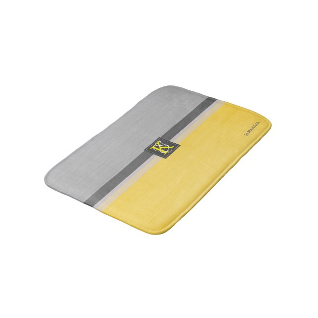 Tapis De Bain Simple deux tons jaune et gris Initiales Monogramm (Angle)