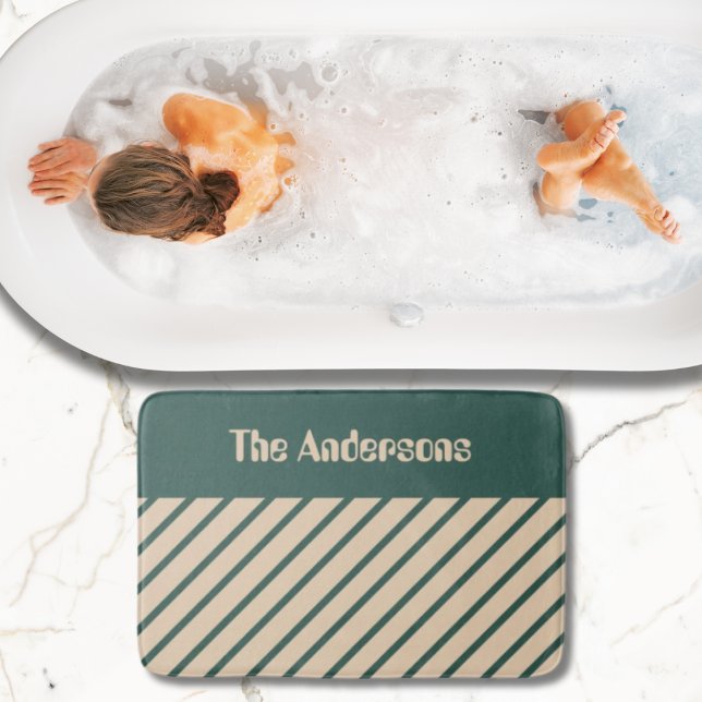 Tapis De Bain Simple et moderne Grilles de croix beige vert (Créateur téléchargé)