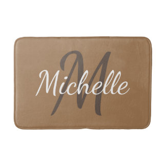 Tapis De Bain Simple marron clair Typographie gras & monogramme