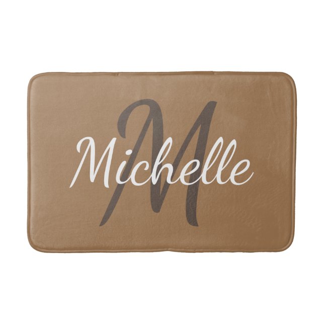 Tapis De Bain Simple marron clair Typographie gras & monogramme  (Devant)