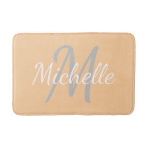 Tapis De Bain Simple pêche Typographie Gras & Monogramme Nom