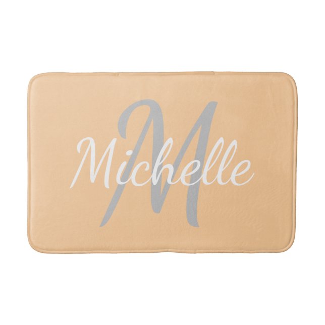 Tapis De Bain Simple pêche Typographie Gras & Monogramme Nom (Devant)