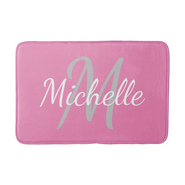 Tapis De Bain Simple rose Typographie Gras & Monogramme de nom (Devant)