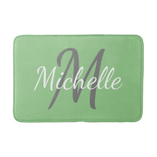 Tapis De Bain Simple sauge Bold Typographie & Nom Monogramme