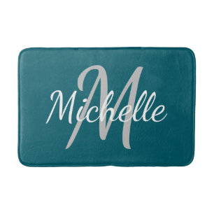 Tapis De Bain Simple typographie gras sarcelle foncé & monogramm