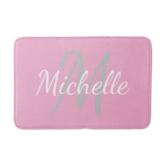 Tapis De Bain Simple vert de mer Typographie Gras & Monogramme d