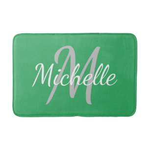 Tapis De Bain Simple vert mer Bold Typographie & Nom Monogramme