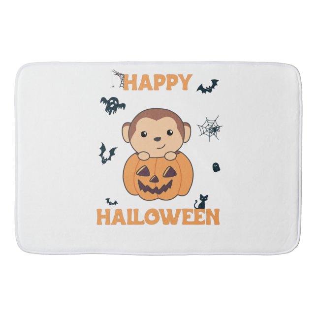Tapis De Bain Singe En Citrouille Mignons Singes Joyeux Hallowee (Devant)