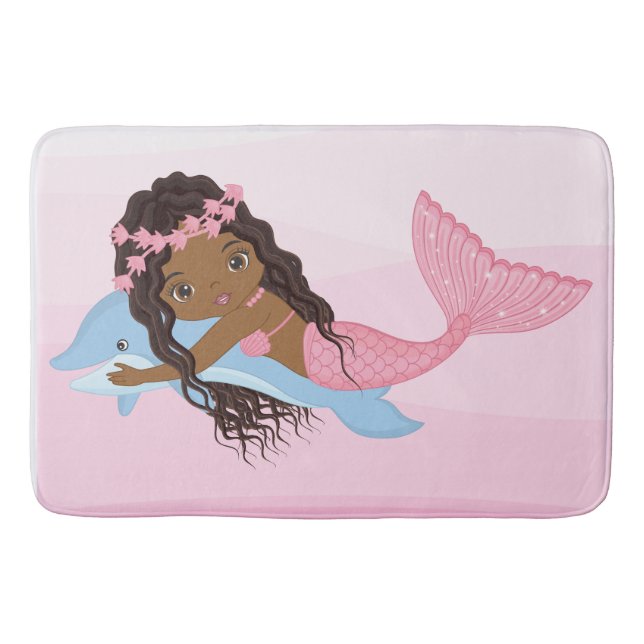 Tapis De Bain Sirène afro-américaine avec bain de dauphin (Devant)