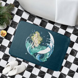 Tapis De Bain Sirène Blonde Croissant de Lune Fantastique Art Dé