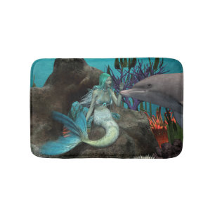 Tapis De Bain Sirène et dauphin sous la mer