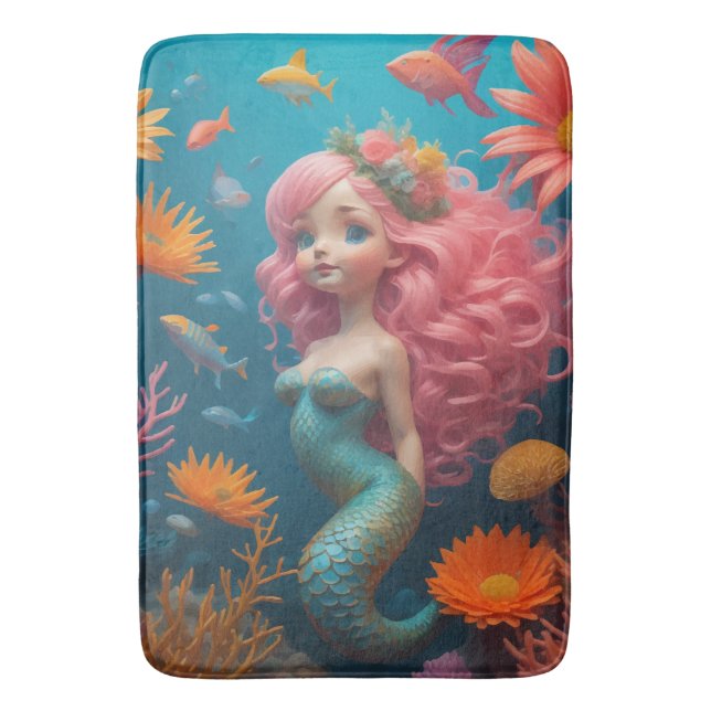Tapis De Bain Sirène mignonne rose (devant Vertical)