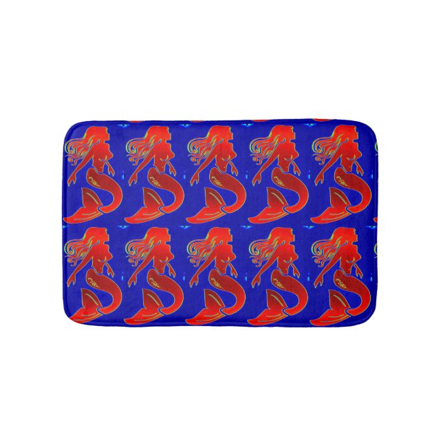 Tapis De Bain sirènes rouges sur motif bleu (Devant)