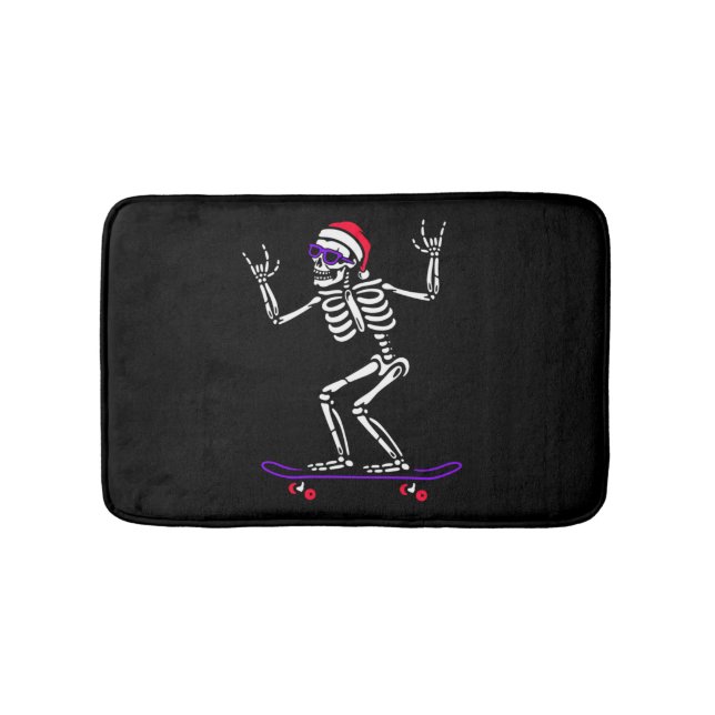 TAPIS DE BAIN SKELETON DE NOËL SUR SKATEBOARD FUNNY XMAS (Devant)