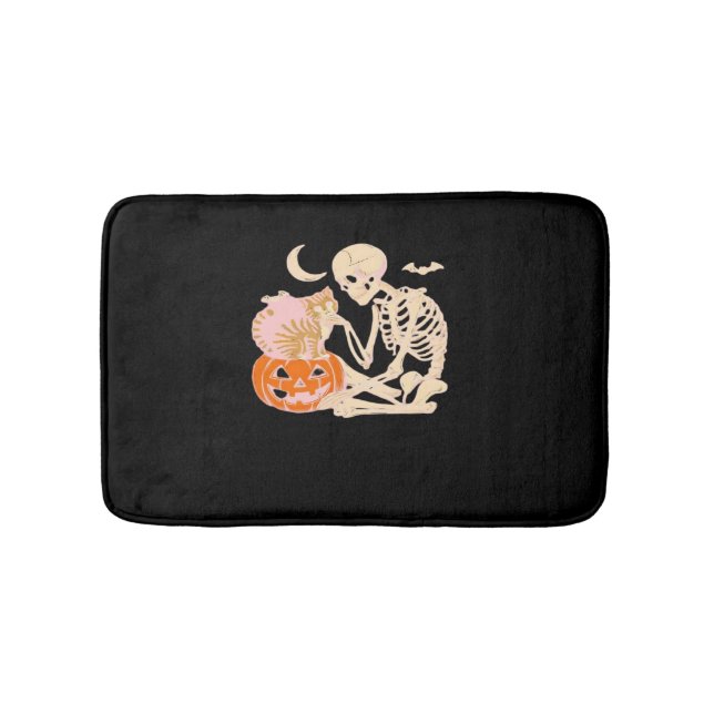 Tapis De Bain Skeleton Hugging Cat Halloween Amoureux des chats  (Devant)