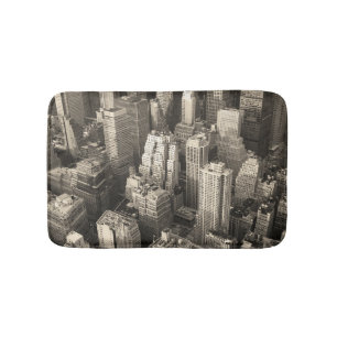 Tapis De Bain Skyline de Manhattan, aérien noir et blanc.