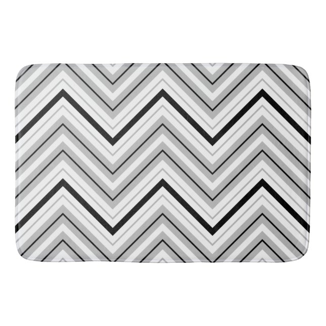 Tapis De Bain Slim Zigzag Motif noir, gris et blanc (Devant)