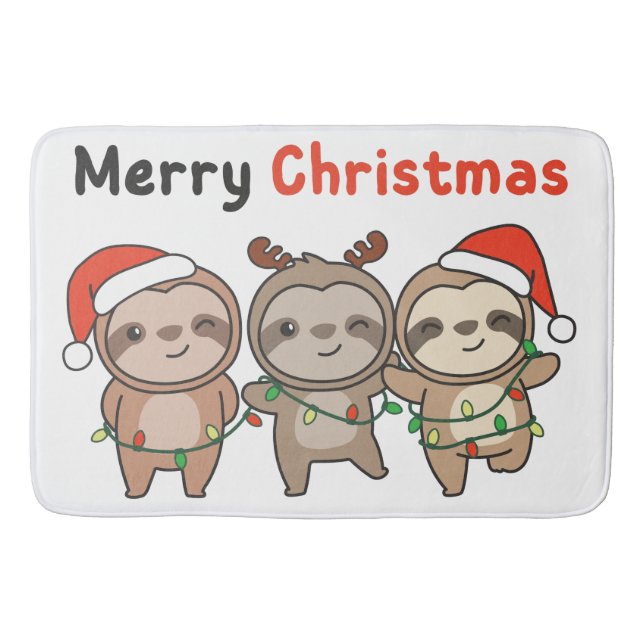 Tapis De Bain Sloth Christmas mignonne Slots Joyeux Noël (Devant)