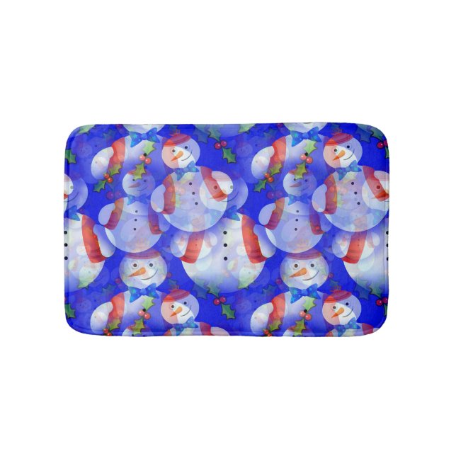 Tapis De Bain Snowman Avec Écharpe Et Casquette Et Bow Cravate (Devant)
