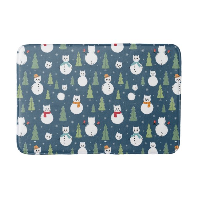 Tapis De Bain Snowman Cats Motif de vacances (Devant)