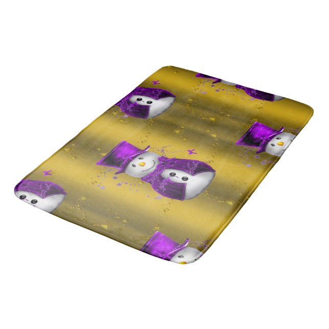 Tapis De Bain Snowman violet à Noël d'or (Angle)