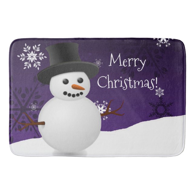 Tapis De Bain Snowman violet scène d'hiver Noël Bain Mat (Devant)