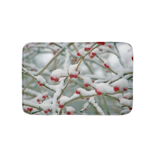 Tapis De Bain Snowy Red Berries scène d'hiver (Devant)