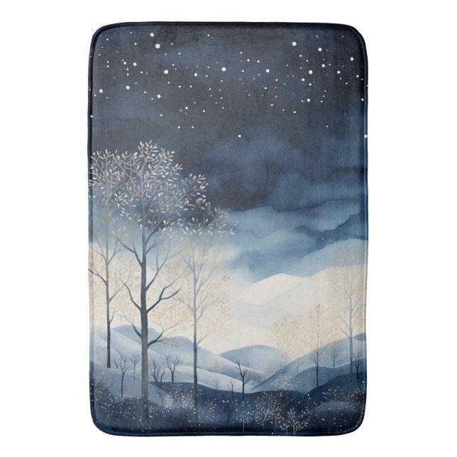 Tapis De Bain Snowy Winter Paysage Mat de bain (devant Vertical)