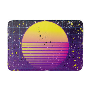 Tapis De Bain Soleil Jaune Violet Rétro 80