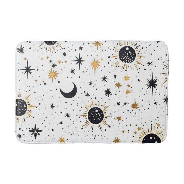 Tapis De Bain Soleil Lune Étoiles Célestes Noir et Or (Devant)
