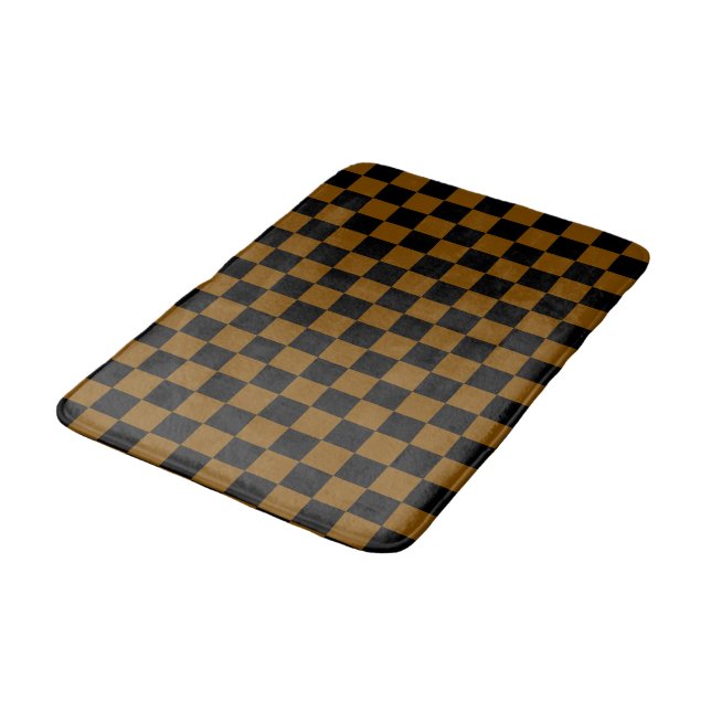 Tapis De Bain Solid Brown with Black Square Pattern (Angle)