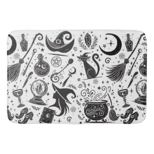 Tapis De Bain Sorcière Magique Fantaisiste Wiccan Païen Noir & B