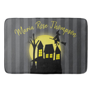 Tapis De Bain Sorcière volante Éffrayante de la lune d'Halloween