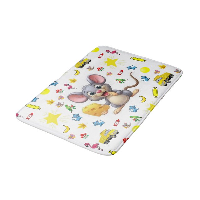Tapis de bain Souris Fromage Jaune Chat Étoiles Ca (Angle)