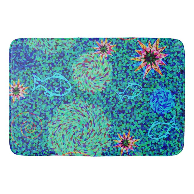 Tapis De Bain Sous la mer Mosaïque Poisson étoiles Mat de bain (Devant)