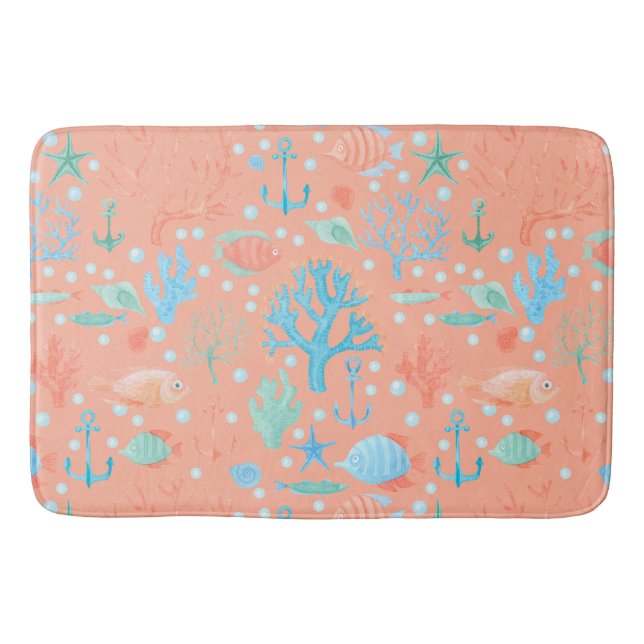 Tapis De Bain Sous l'aquarelle de mer Coral rose (Devant)