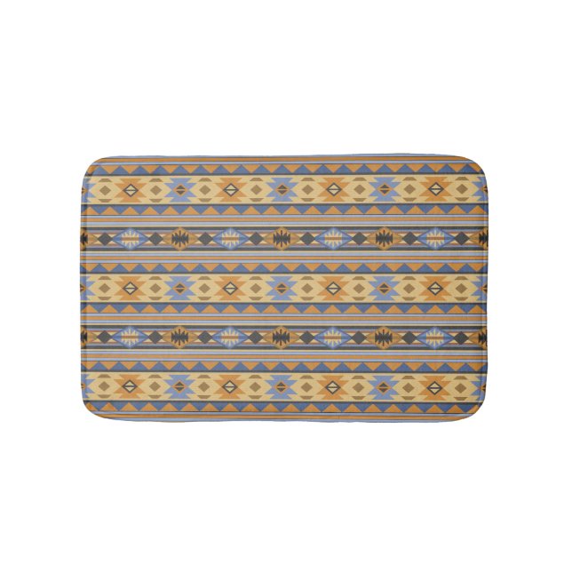 Tapis De Bain Southwest Design Gold Blue Grey Tribal Motif (Devant)