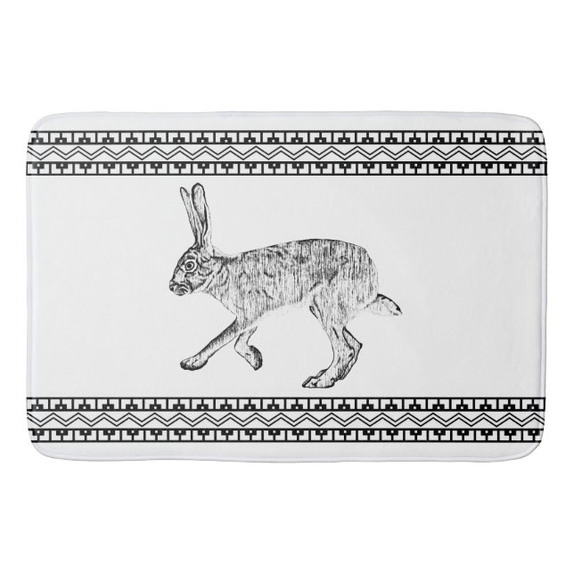 Tapis De Bain Southwest Jackrabbit Minimalist Black and White (Devant)