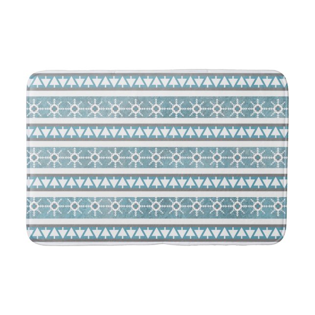 Tapis De Bain Southwest Winter Blue Geometric Snowflake Pines Md (Devant)