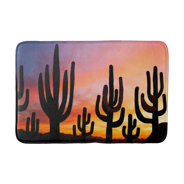 Tapis De Bain Southwestern Desert Landscape Cactus Sunrise Image (Devant)