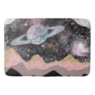 Tapis De Bain Space Mountains Gold Starry Sky Galaxy Planètes