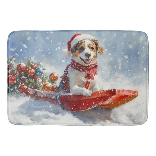 Tapis De Bain Spaniel Breton dans un traîneau de Noël (Devant)