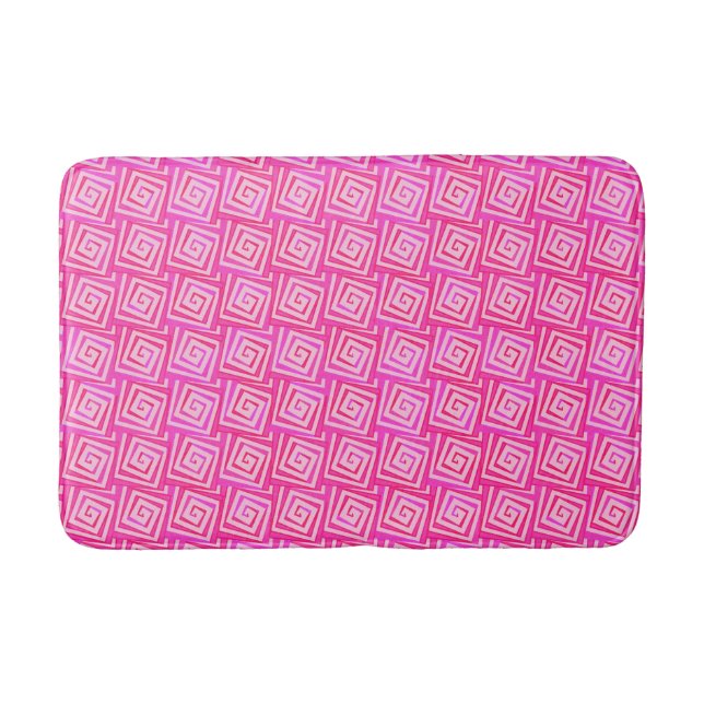 Tapis De Bain Spirales Carrés modernes du milieu du siècle, rose (Devant)