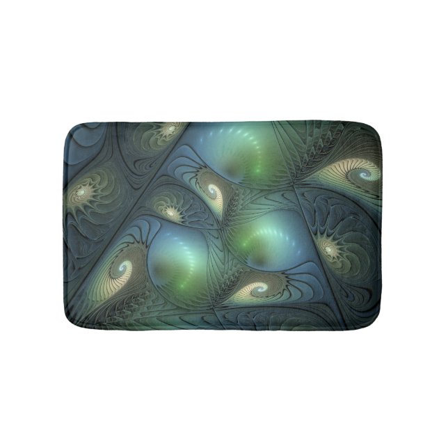 Tapis De Bain Spirales Turquoise Beige Vert Abstrait Fractal Art (Devant)
