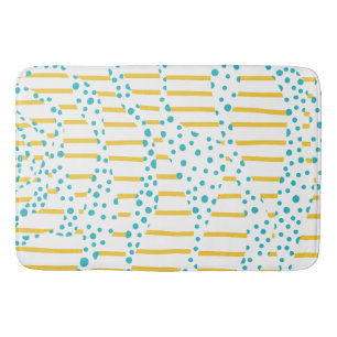 Tapis De Bain Spots et bandes 2 en Turquoise, Jaune et Blanc