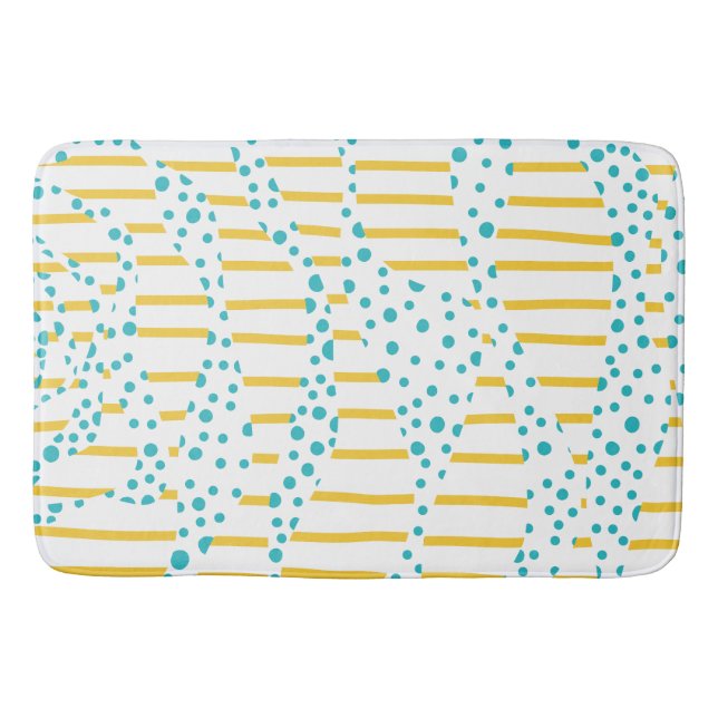 Tapis De Bain Spots et bandes 2 en Turquoise, Jaune et Blanc (Devant)