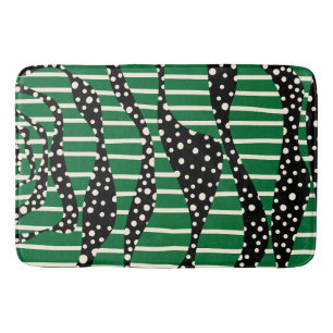 Tapis De Bain Spots et bandes 2 - Vert, Crème et Noir
