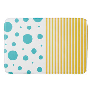 Tapis De Bain Spots et rayures - Turquoise et Jaune