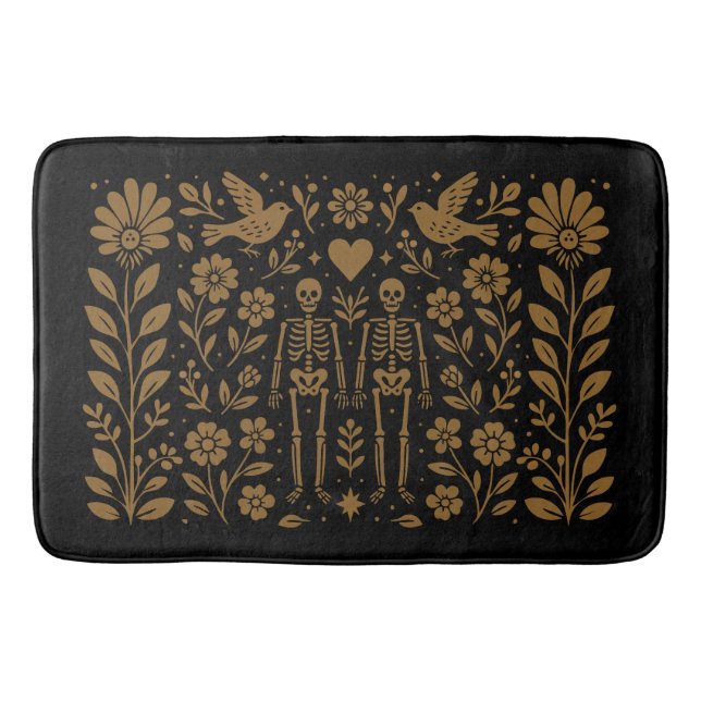 Tapis de bain squelette d'art folklorique gothique (Devant)
