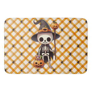 Tapis De Bain Squelette d'Halloween blanc mignon